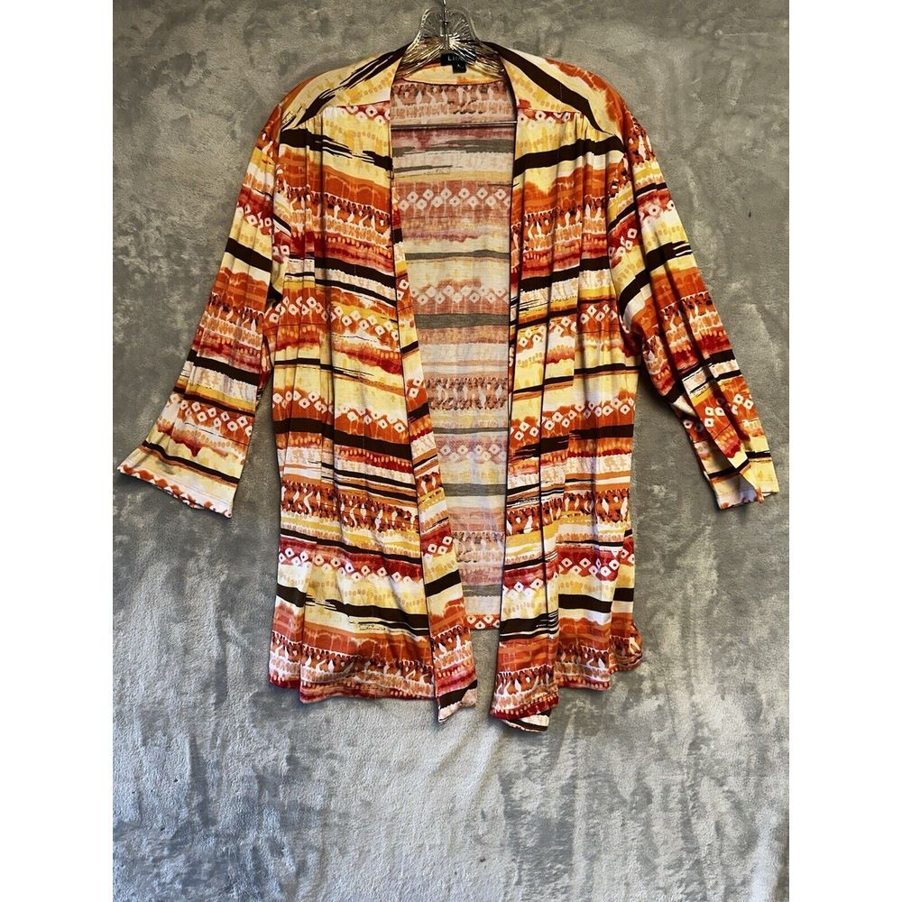 Links Women's Vintage Cardigan Shoulder Pads Size Large Striped 3/4 Sleeve